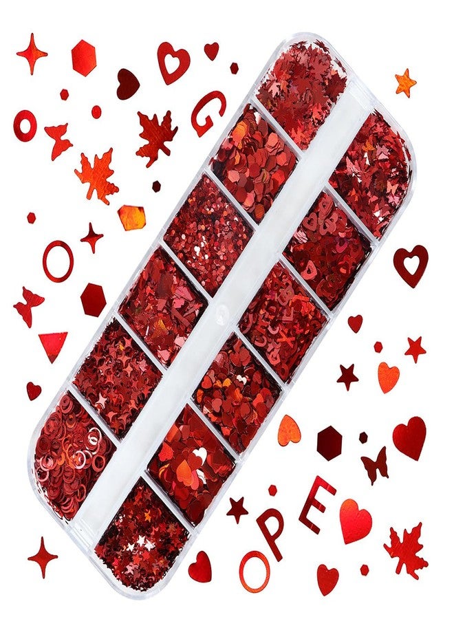 SARATA Valentine's Day Heart Glitter Sequins for Nail Art Butterfly Heart Charms Christmas Nails Hollow-Out Flakes Heart Letter 3D Holographic Love Sparkle for Nail Decor Body DIY Crafts 12PCS - Image 4